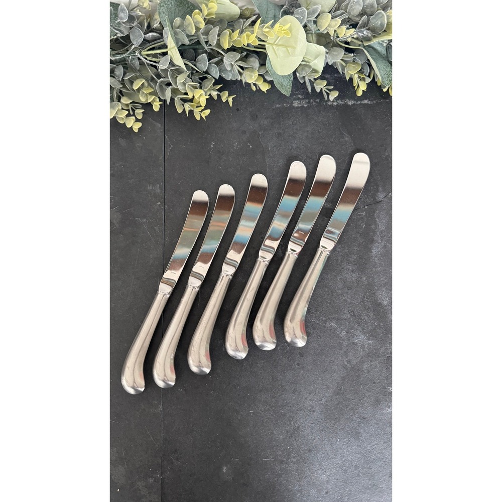 Six Oxford Hall Colonial Pistol Grip handles Japan Stainless dinner knives